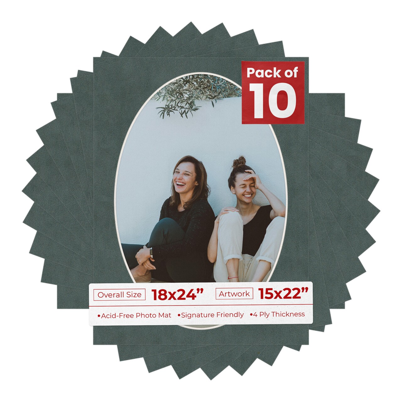 Dark Grey Suede Mat Board for 18x24 Frames - Oval Opening for 15x22 Photos